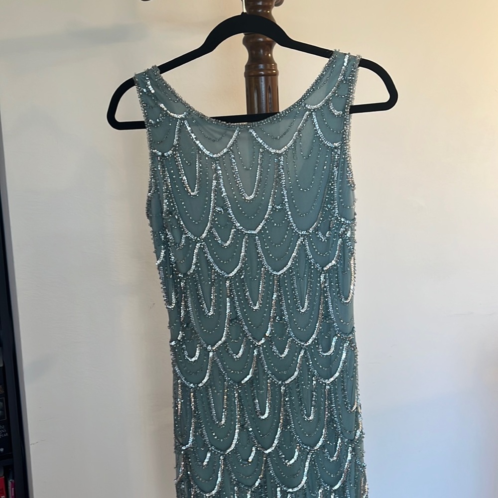 Pisarro Nights Beaded/Sequin Flapper or Party Dress size 6p in sage